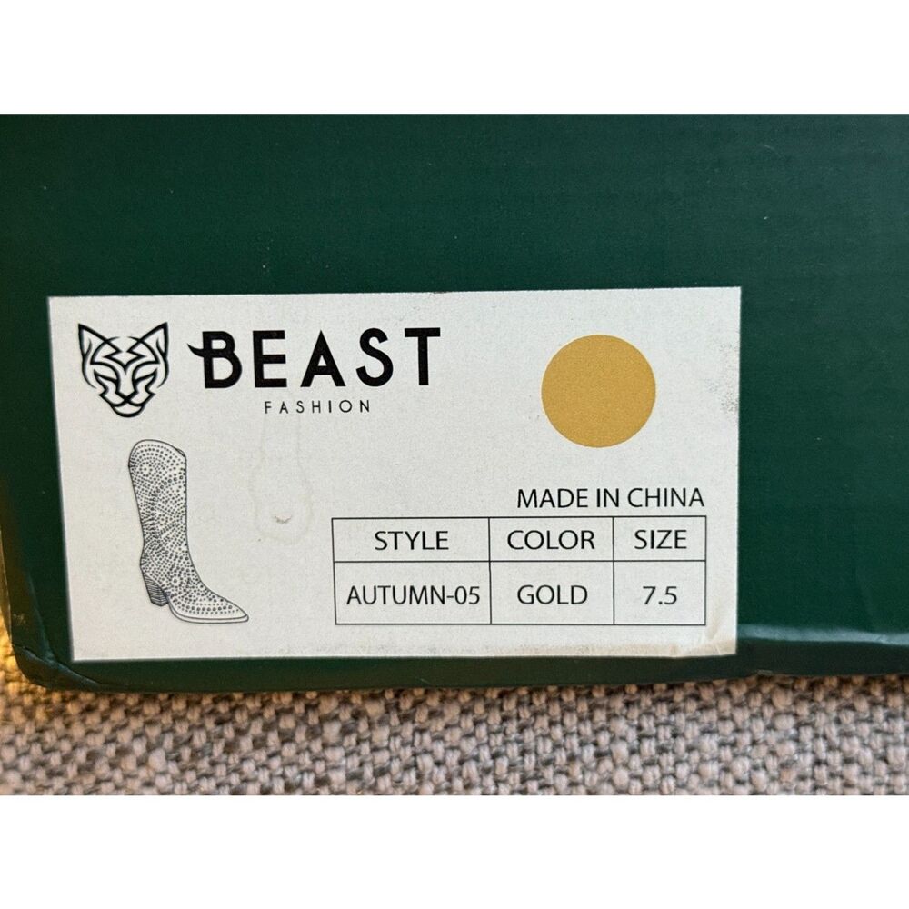 Beast Fashion Western Cowboy Boots Gold Metallic Rhinestones Size 7.5 NEW IN BOX - Picture 3 of 11